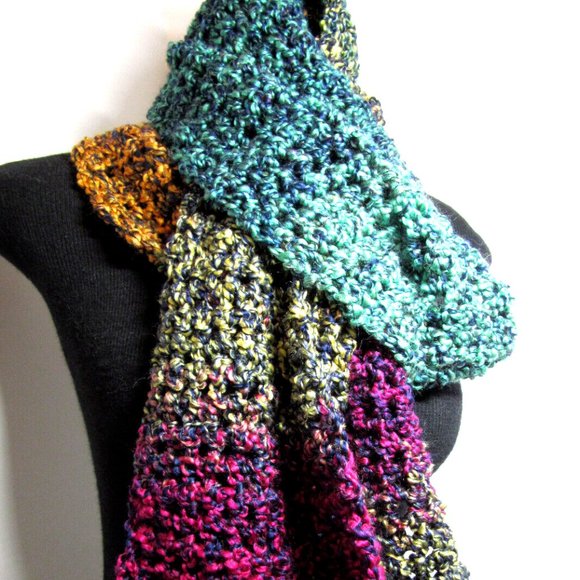 MultiColor Rainbow Scarf 122"x5", Extra Long Chunky Handmade Crochet Knit NWT - Picture 9 of 12
